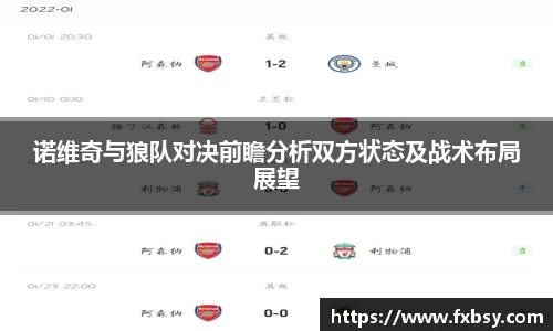 诺维奇与狼队对决前瞻分析双方状态及战术布局展望